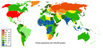 World map showing number of prisoners per 100,...