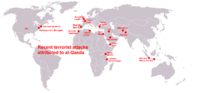 World map about terrorist attacks of al-Qaeda.