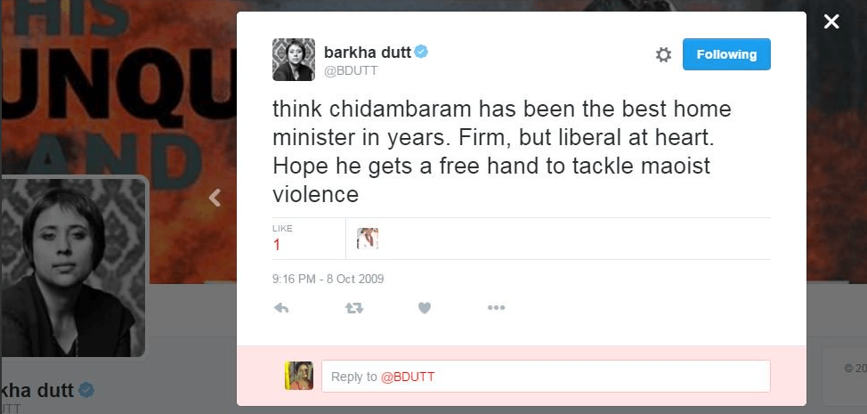 Barkha Dutt's Tweeet a month after the tampering of Affidavit by Chidambaram