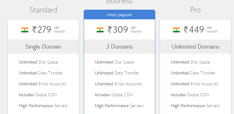 Bluehost India Hosting Pricing