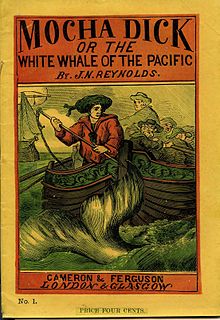 1870 UK reprint, Mocha Dick: Or The White Whale of the Pacific by Jeremiah N. Reynolds, Cameron and Ferguson, London, Glasgow. (Courtesy Wikipedia)