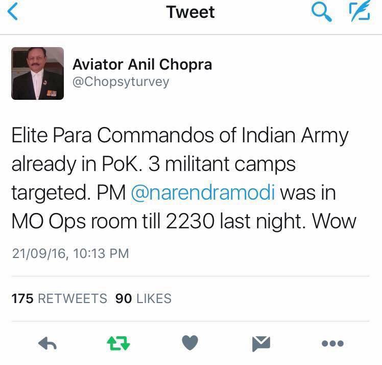 Tweet by Air Marshall Anil Chopra