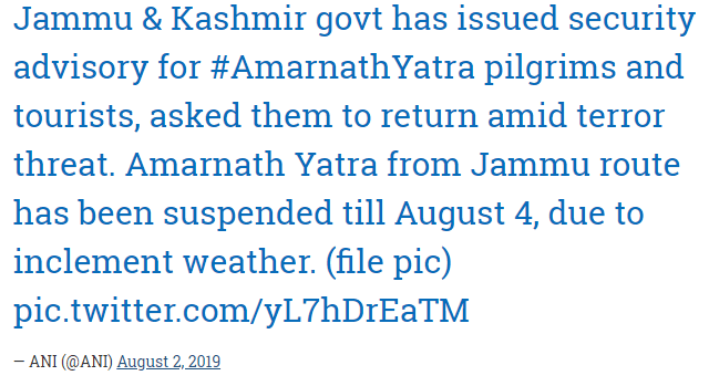 J&K government advisory to pilgrims to curtail their stay and leave Valley ASAP!