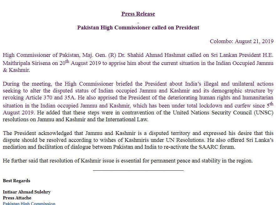 Pakistan High Commissioner Lies on meeting with Sri Lankan President, who slams his release for its falsehoods!
