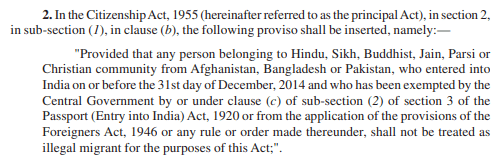 Citizenship Amendment Act 2019 (CAA)