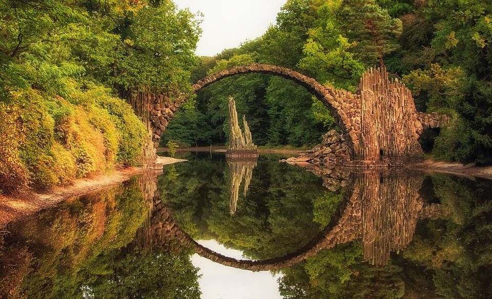 Rakotzbrücke, Kromlauer Park, Park, Lake, Nature, Water