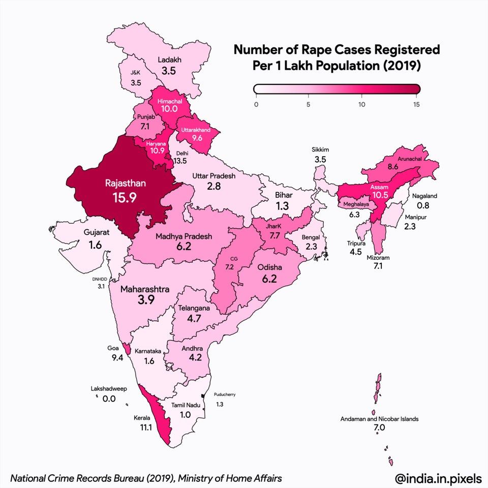 r/IndiaSpeaks - Rape cases registered per capita in Indian states and UTs