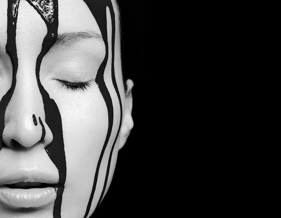 Black, Color, Liquid, Over, Face, Skin, Black And White