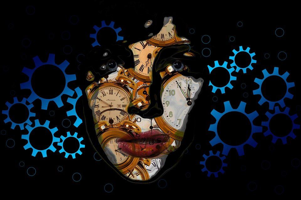 Gears, Woman, Clock, Time, Head, Face, View, Outlook