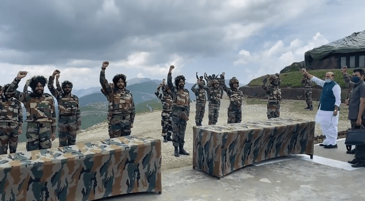 Rajnath Singh visits soldiers near LoC in Kupwara